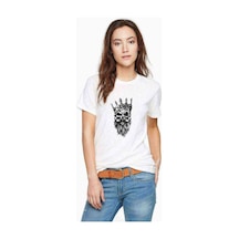 Gamblıng King Skull Baskılı Beyaz Kadın Tshirt