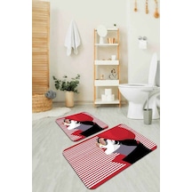 Kırmızı Yüzler Banyo Halısı Klozet Takımı Paspas Seti Bs221n11