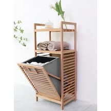 Bambu 2 Raflı Kirli Sepeti Çok Amaçlı Banyo Düzenleyici Organizer Ahşap