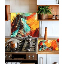 Takım Halinde Boya 20x30 Cm Kesme Tablası Ve 60x52cm Cam Ocak Kor