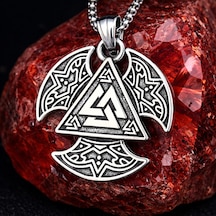 Paslanmaz Çelik Norse Odin Sembolü Valknut Viking Erkek Kolye Gümüş