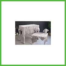 Vaveni Salon Takımı 5 Parça Keten Dantelli Masa Örtüsü Runner Seti Çeyizlik Flowers Model No 9964 Kapiçino Arz Çok Renkli
