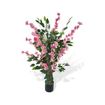 Yapay Ağaç Pembe Bahardalı Elma Çiçeği Ağacı100cm Yeşil Yapraklı
