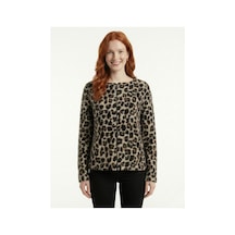 Neden Tekstil Kamel Siyah Leopar Desenli Fermuarlı Ceket