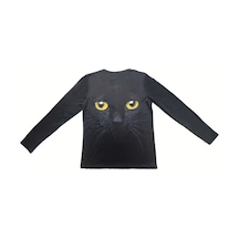 Soonaksesuar Kadın Uzun Kollu Bisiklet Yaka Kedi Desenli Süprem Bluz Siyah