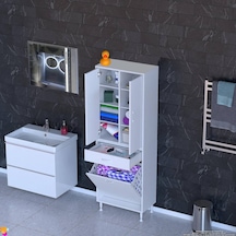 Modilayn Yeni Afra 55x173x32,5cm 1 Çekmece, 1 Göz Sepet, 2 Kapak, 8 Raf Dar Alan Banyo Dolabı Beyaz