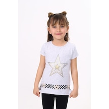Toontoy Kids Toontoy Kız Çocuk T-shirt Yıldız Baskı Gri Melanj