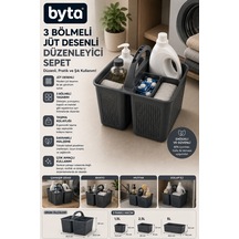 3 Bölmeli Jüt Desenli Çok Amaçlı Düzenleyici Sepet Taşıma Saplı Deterjan Organizeri 1,5l + 2,5l + 5l Siyah