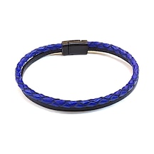 Navy Pure Braid Lacivert Örgü Detaylı Siyah Erkek Deri Bileklik-1407 Antrasit