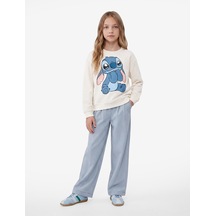 Koton Lisanslı Uzun Kollu Bisiklet Yaka Stitch Baskılı Şardonlu Sweatshirt Ekru 6wkg10439ak