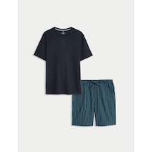 Marks & Spencer Pamuklu Kısa Kollu Pijama Takımı T07000096 Lacivert
