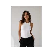 Parshey Kadın Slim Fit Halter Yaka Kolsuz Basic Atlet Body Beyaz