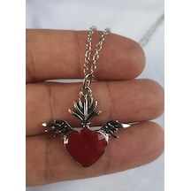 Kırmızı Uçan Kalp Gotik Kolye Gümüş