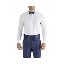 Efor Slim Fit Duble Manşet Biyeli Beyaz Lacivert Damatlık Smokin Gömlek Gk 182 Beyaz