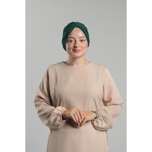 Hürrem Bone Zümrüt Pratik Hazır Geçmeli Tesettür Bone Sandy Pileli Salaş 2121 37 Zümrüt