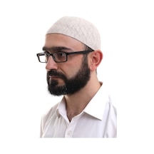 Krem Kışlık Çapraz Desenli Dokuma Takke