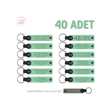 Açık Yeşil & Gri, Bebek Mevlidi Hatırası İçin İsim Yazılı Anahtarlık 40 Lı Set, Hediyelik Armağan Çok Renkli