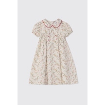 Panço Liberty Kumaş Çiçek Desenli Kız Bebek Elbise Krem 5611GB26006