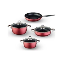 Leggno Master Daıly Metalik Kırmızı 7 Parça Tencere Set 20cm 24cm Derin Tencere 26cm Sığ Tencere 26cm Tava