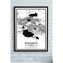 Pster14390 Eskişehir Harita Dekoratif Çerçeveli Tablo 21 X 30