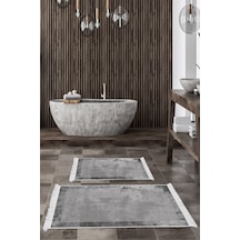 Dekoreko Kaymaz Taban Djt 2 Li Banyo Paspas Takımı Star Pamuk Saçaklı Modern 1921 gri