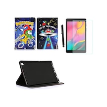 Samsung Galaxy Tab A8 8" Sm-t290/t295 Kılıf Kabartma Resimli Kılıf + Ekran Koruyucu + Kalem Kapaklı Kılıf