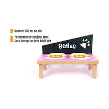 Özel Isimli Seramik Kaseli Kedi- Köpek Mama Ve Su Kabı Stantı-pembe/antrasit - 2 400 Ml.