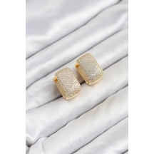 Gold Renk Full Zirkon Taşlı Kare Halka Kadın Küpe - Çok Renkli