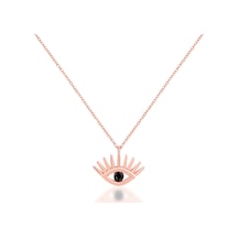 Siyah Taşlı Göz Figürlü Rose Altın Kaplama Gümüş Kolye Gold - Rose Gold - Gümüş