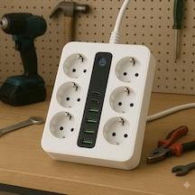 Smayling 6 Priz + 4 Usb Çıkışlı Akıllı Çoklu Priz - Aç/kapa Anahtarlı, Hızlı Şarj Destekli, 3680 Watt, Ev 0