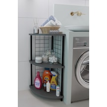 3 Raflıı Köşe Raf Banyo Ve Çamaşır Odası Çok Amaçlı Düzenleyici Metal Gövde Çevir Kur Kolay Kurulum Antrasit