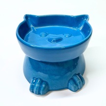 Pawstar Ayaklı Kedi Kafa Figürlü Seramik Mama Kabı 300 Ml - Mavi