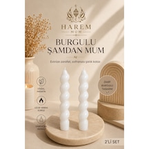 Beyaz Burgulu Şamdan Mum El Yapımı 2 Li Set