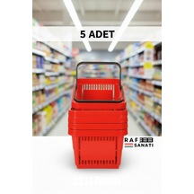 5 Adet / 22 Litre Plastik Market Alışveriş Sepeti Profesyonel Market Mağaza El Sepeti Kırmızı