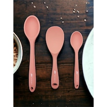 Sert Uçlu Isıya Dayanıklı Silikon Kaşık Seti, 28 Cm-22 Cm-20 Cm, Somon