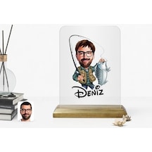 Kişiye Özel Erkek Balıkçı Karikatürlü Ahşap Standlı Çerçeve