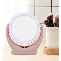 Naturalove Fanlı Led Işıklı Makyaj Aynası,360 Derece Şarj Edilebilir Pembe