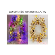 Mey İthalat Kalp Püsküllü Gece Parıltısı 3 Modlu Led Li Işıklı Taç Altın Renk