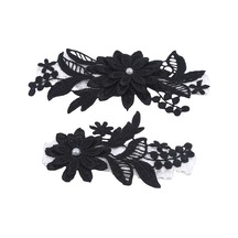 Düğün Jartiyer Nakışı Çiçekler Seksi Jartiyerler Kadın Kadın Gelin Uyluk Halkası Dantel Bacak Halkası Döngü Lacivert