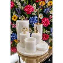 Hüsomar Design 7 Li Beyaz Mermer Banyo Seti Beyaz - Sarı