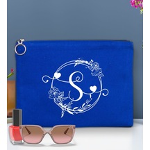 Bk Gift Kişiye Özel Harfli Astarlı Mavi Portföy Çanta 30x21cm, Baskılı El Çantası, Organizer Çanta