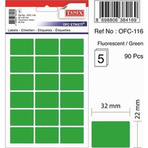 Tanex Ofis Etiketi Poşetli 22x32 Mm Fosforlu Yeşil Ofc-116 Çok Renkli