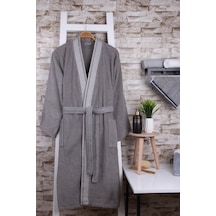 Baveno %100 Pamuk Jakarlı Gri Kimono Bornoz Gri