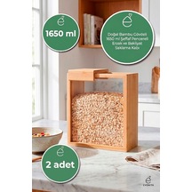 1650 Ml Bambu Kapaklı Erzak Kabı Bakliyat Saklama Kabı Mutfak Organizer Tekli Saklama Kutusu 2 Adet Kahverengi