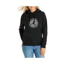 Basketbol Club Baskılı Siyah Kadın Kapşonlu Sweatshirt