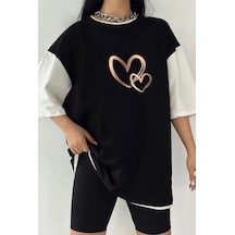 Startmore Çift Renk Kalpler 2 Baskılı Unisex Tshirt Beyaz