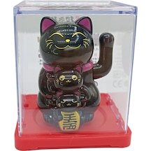 Maneki Neko El Sallayan Mini Şans Kedisi Siyah Solar Güneş Enerjili 5x5cm F10syh10