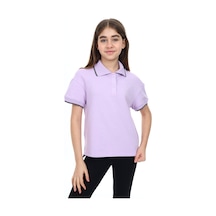 Toontoy Kids Toontoy Kız Çocuk Baskılı Polo Yaka Çıtçıtlı Kısa Kollu Tişört - Yırtmaçlı Lila