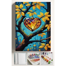 Sayılarla Boyama Çerçeveli Hobi Seti Numaralı Tuval Fırça Boya Dahil Kasnaklı 40x50 Cm Dilek Ağacı