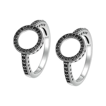 Sones 2 Adet Alaşımlı Şanslı Daire Elmas Halo Yüzük, Yüzük Boyutu: 9 Siyah